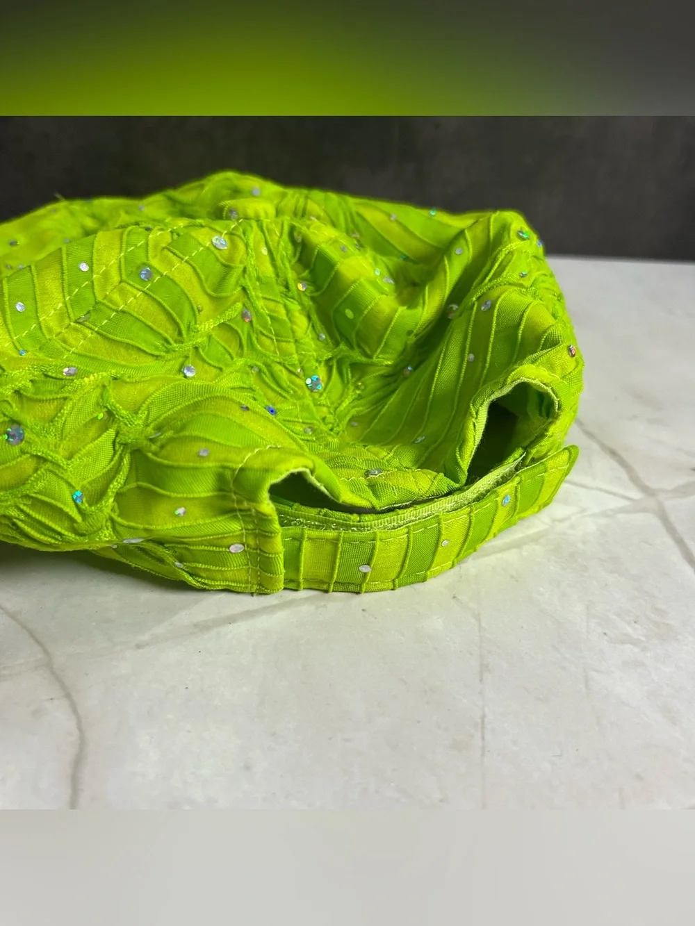 Embellished Neon Green Ruched Baseball Cap